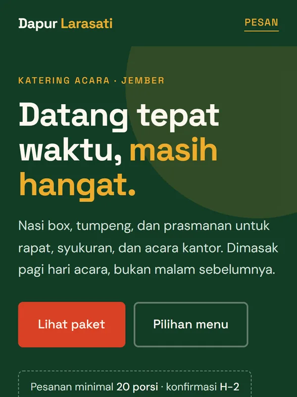 Tangkapan layar halaman demo Katering Dapur Larasati