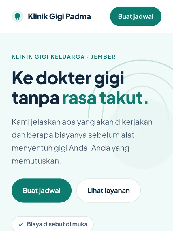 Tangkapan layar halaman demo Klinik Gigi Padma