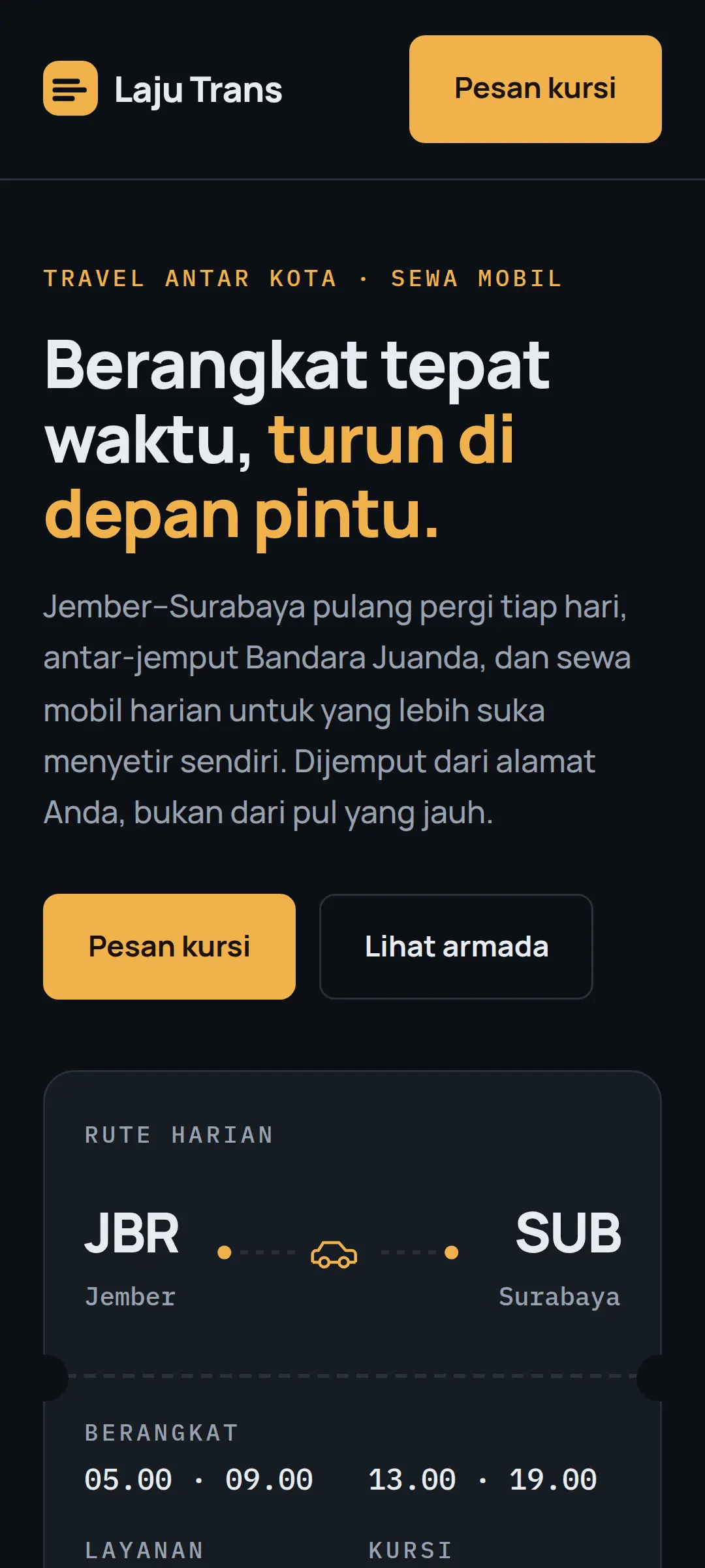 Tangkapan layar halaman demo Laju Trans