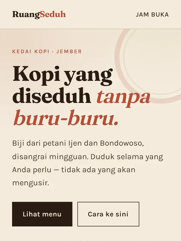 Tangkapan layar halaman demo Kedai Kopi Ruang Seduh