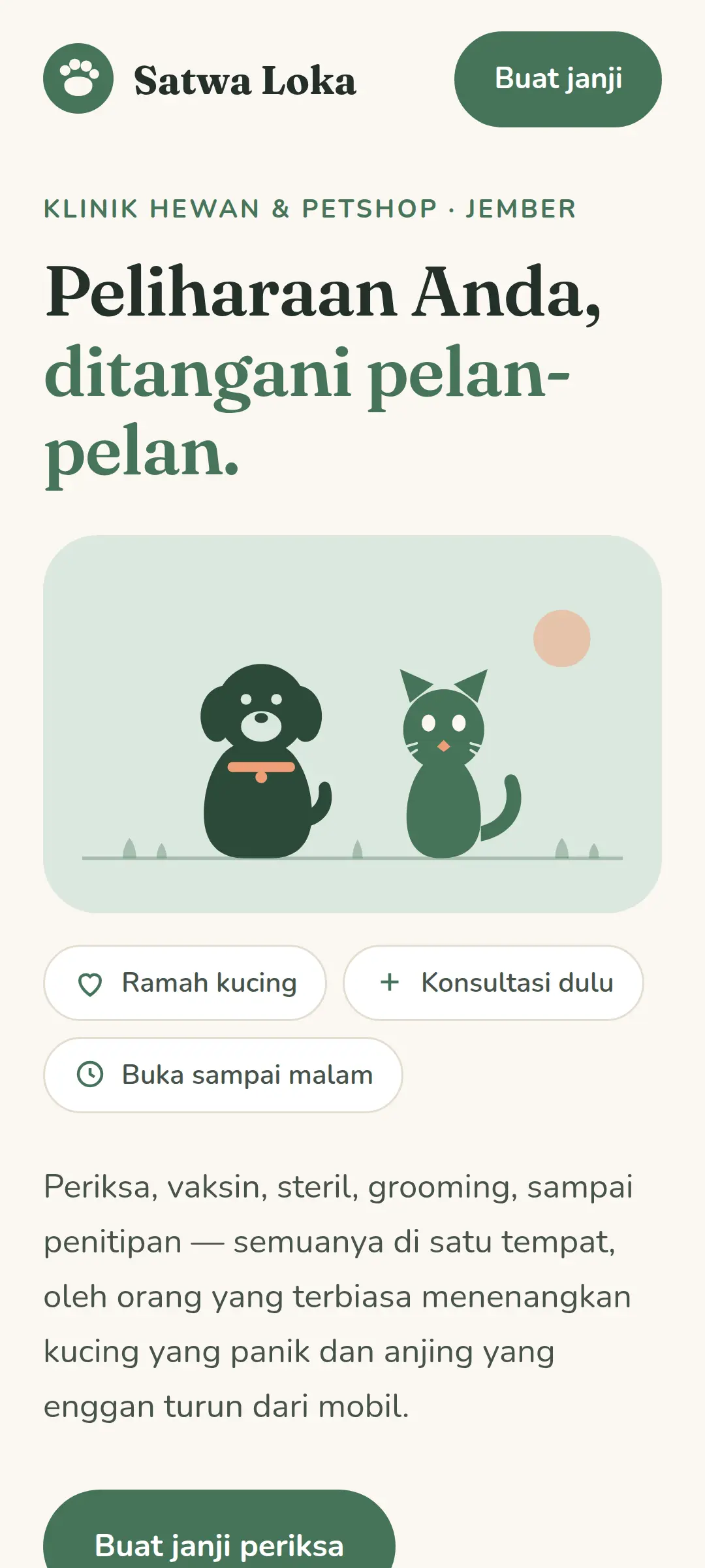 Tangkapan layar halaman demo Satwa Loka