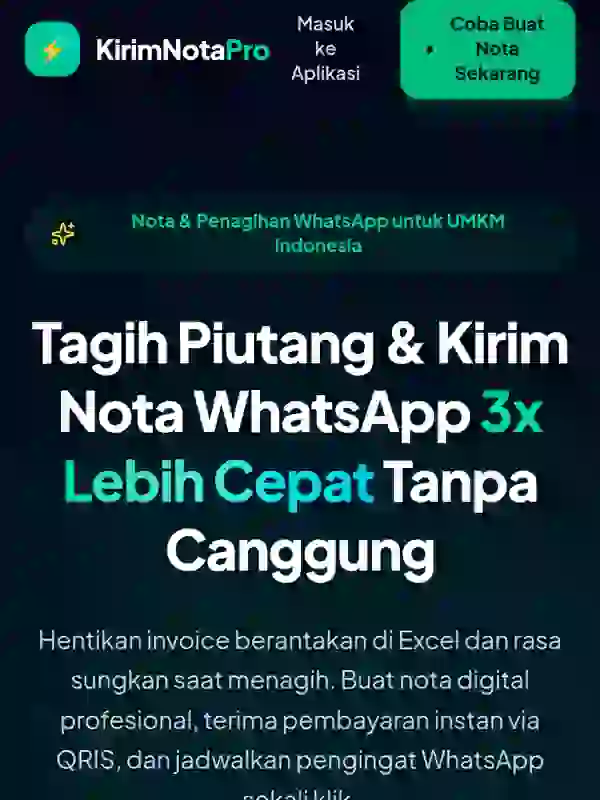 Tangkapan layar halaman depan KirimNota Pro