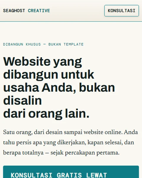 Tangkapan layar hero website Seaghost Creative, frame terpilih