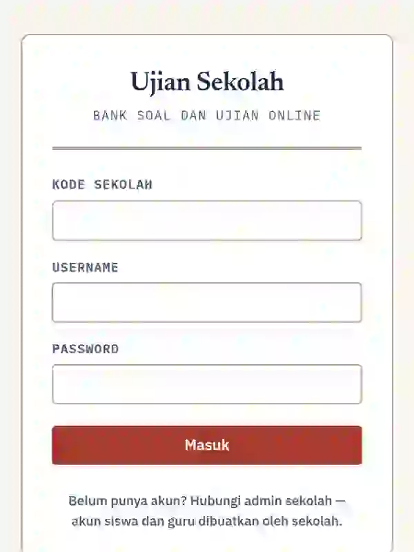 Tangkapan layar halaman masuk Ujian Sekolah